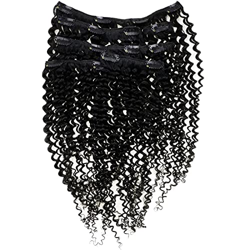 Curly Hair Extensions Clip in Human Hair #1 Jet Black Kinky Curly Clip in Hair Extensions Human Hair 16 Inch 7pcs 100g Clip in Extensions Black Hair