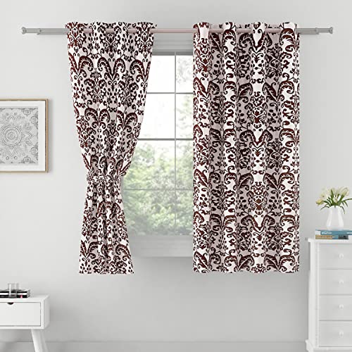 Image of Swayam 90% Blackout Polyester Window Curtain for Living Room & Bedroom | 5 Feet | Room Darkening Curtain with Eyelets | Pack of 2 | Ethnic Motif Design - White & Brown