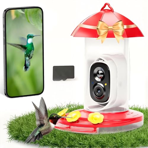 Hummingbird Feeder with Camera, Hummingbird Feeders for Outdoors with 2K Bird Watching Camera, AI Identify Species, Ant & Bee Proof, Instant Notification, Idea Gift for Bird Lover