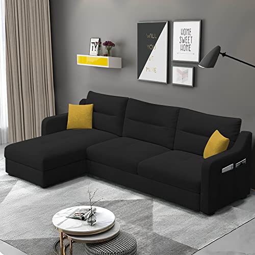Image of Casaliving Montario 4 Seater L Shape Sofa Set for Living Room (Black Fabric) Left Side Sofa
