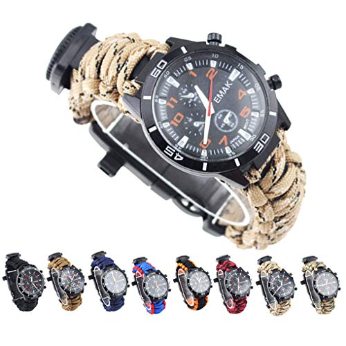 Multifuncional Caminhadas Outdoor Survival Assista Compass Whistle Resgate Corda Camping Bracelet