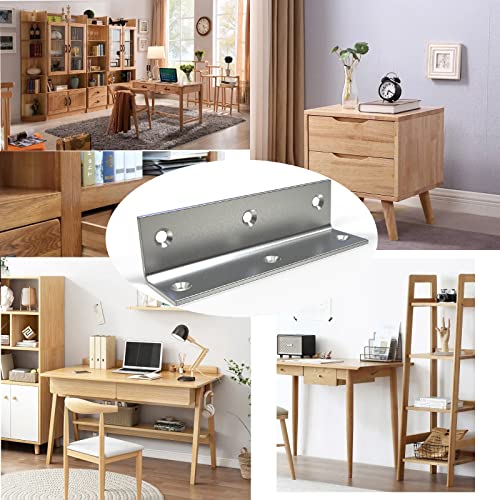 Image of Stainless Steel Corner Bracket,Joint Right Silver Angle Brackets,L Shape Heavy Duty Metal Corner Brace Shelf Supporter for Wood Aufuga (10, 4x1x1)