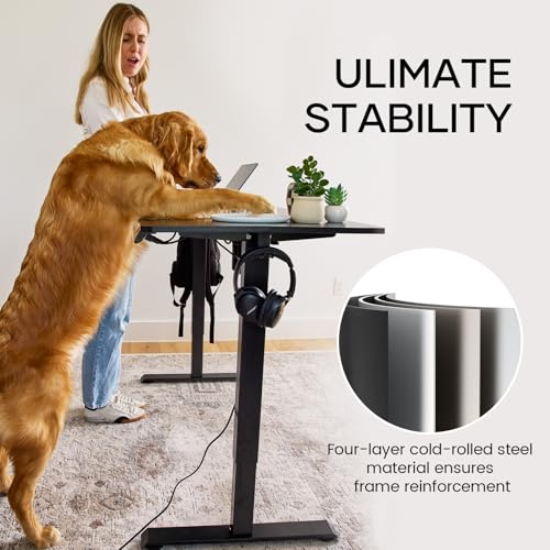 Image of Veken 63 Inch Electric Standing Desk, Adjustable Height Office Desk with Wood Desktop, Computer Table for Home Work, Study and Gaming, Small Spaces, Modern Furniture, Black