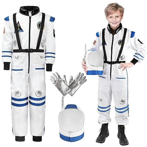 Luucio Astronaut Costume for Kids with Helmet for Kids, Space Suit for Halloween Boys Girls Pretend Role Play Dress Up