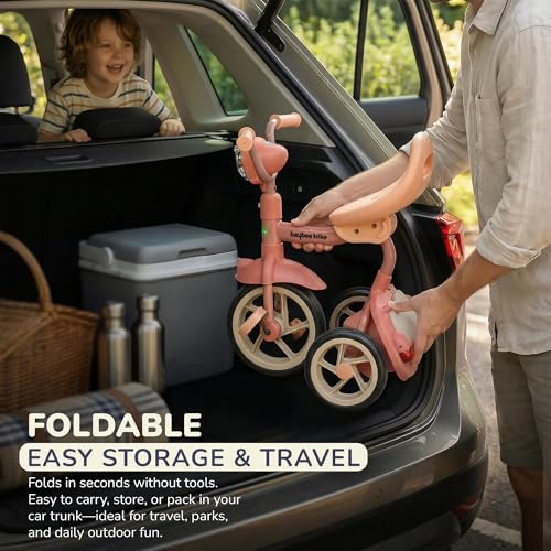 Image of Baybee Flyer Baby Tricycle for Kids | Baby Tricycle with LED Light, Music & Storage Baskets | Kid Cycle with Adjustable Seat & Handle | Foldable Cycle for Kids 2 to 5 Years Boys Girls (Pink)