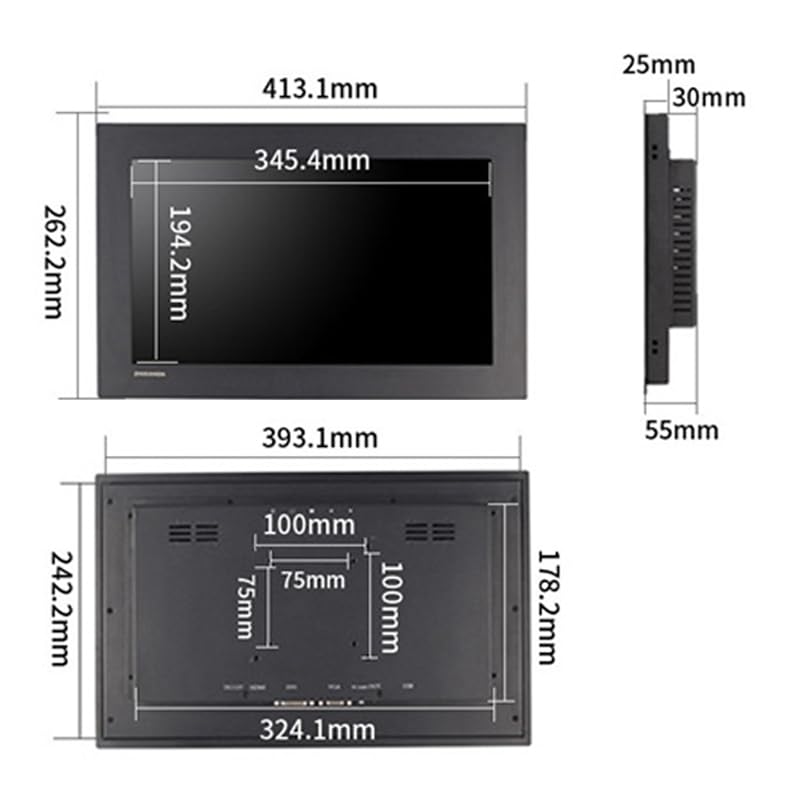 Image of 15.6 Inch Industrial 10-Point Touch Monitor Open Frame, HDMI /VGA /DVI Interface, Built-in Speakers, Capacitive Touch Screen Technology Metal Frame (Touchscreen, 15.6)