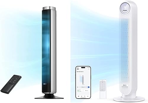 Dreo Ventilador de torre de 42 pulgadas para dormitorio, ventiladores silenciosos de CC sin aspas de 25 DB, ventilador oscilante de 90° con control