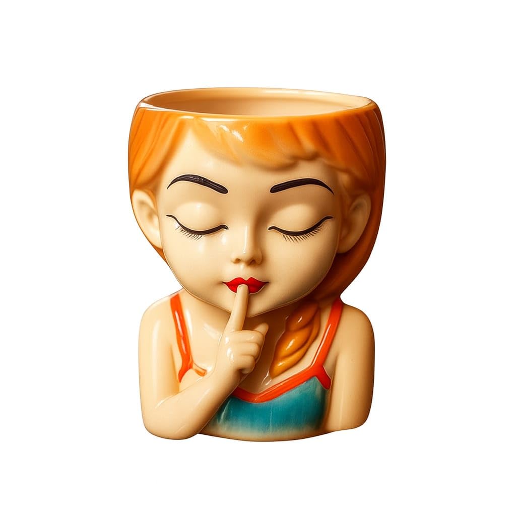 Charming Silent Girl Decorative Planter, Ceramic Vase, Whimsical Figure Design for Home Décor-image-12