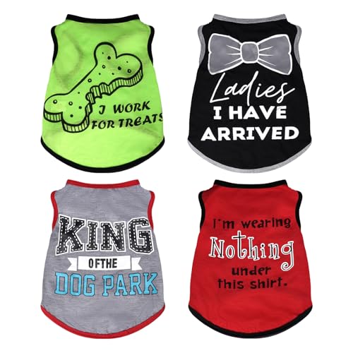 hoyuwak 4 Pieces Pet Shirts Funny Dog Printed Clothes Cool Breathable Puppy Sleeveless Vests Dog Outfit for Summer