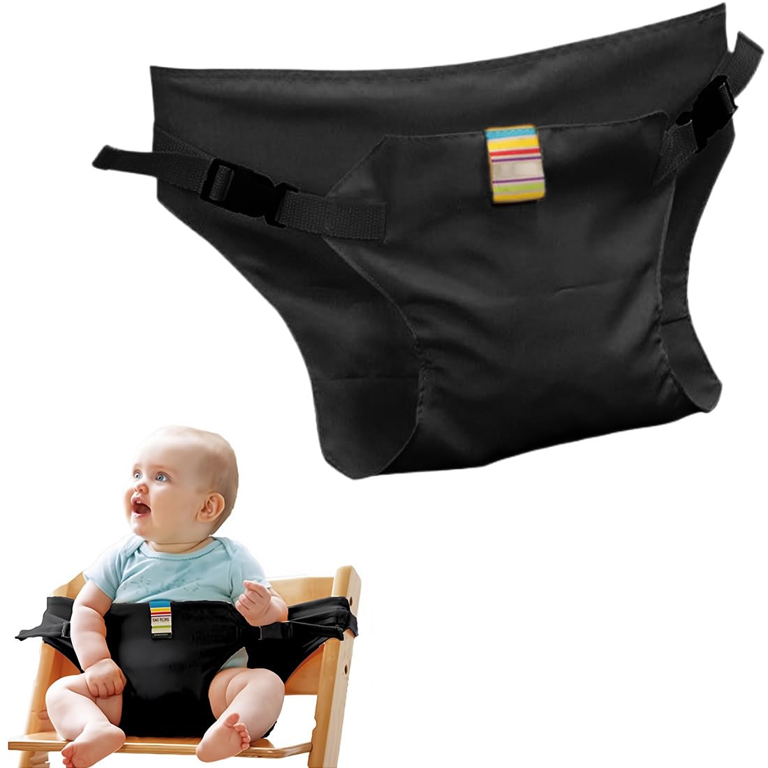 Harnais de Voyage pour Chaise Haute Portable pour Tout-petits et Bébés, Accessoires Essentiels pour Chaise Haute de Voyage Curité Bebe RéGlable Sangle Chaise,Harnais Respirant(Noir)