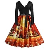 Weihnachten Kleider für Frauen, Damen Grafik Weihnachts Kostüme Damen Lebkuchen WeihnachtsKostüm Damen Kleid Damen Schneeflocke Weihnachtsmann Damen Weihnachtskleider (Gelb,XXL)