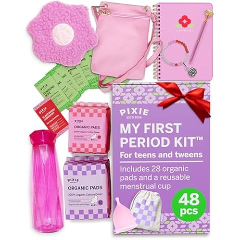 First Period Kit for Girls 9-12 - Ranked 1 for Comfortable & Organic Teen Pads - Tween Girls Trendy Stuff & Teen Girls Gifts - Biodegradable Absorbent Pads - Thoughtfully Designed for Tweens Cover