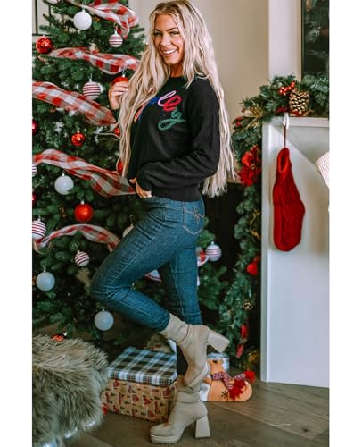 Image of SELINK Women's Holiday Sweater Crew Neck Print Casual Long Sleeve Pullover