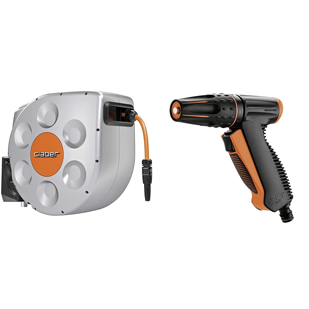 CLABER 8697 Rotoroll Evolution 30 m & 87243 BL. Pistola Precision 9561, Nero/Arancione, 150x45x210 cm