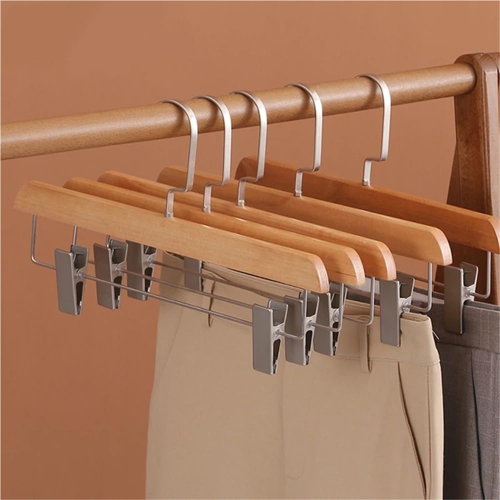 Perchas de Madera for Pantalones, Perchas for Faldas con Clip Ajustable, Organizador multifunción for guardarropa, Perchas for Abrigos(One Size,A)