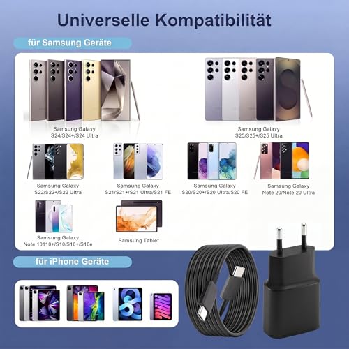 TYW 25W Chargeur USB C Rapide 2Pack avec Type C Câbles de 1.8M pour Samsung Galaxy S25/S24/S23/S22/S21 Ultra/S20/S20+/Note 20/10/9/8/A73/A53/A52/S10,Tab,USB C Prise Adaptateur Secteur – vue 6