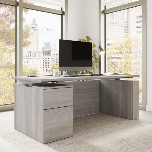 Image of Bush Business Furniture 72-inch Electric Height Adjustable Standing Desk with File Cabinet, Ergonomic Sit-Stand Computer Table for Office, Stratus Collection, Platinum Gray with Metallic Gray Base