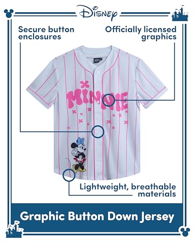 Image of Disney Womens Baseball Jersey Lightweight Graphic Baseball Shirts for Women | 100% Polyester Fabric, Lightweight & Breathable, Mesh or Button-Down Styles