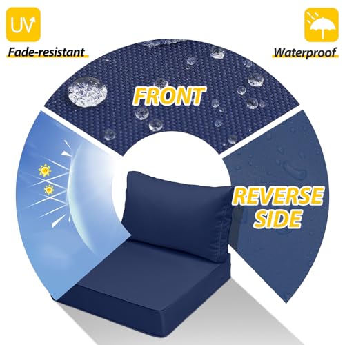 Image of AAAAAcessories Outdoor Deep Seat Cushions, Waterproof, Fade-Resistant Patio Furniture Replacement Cushions, 25.5 inch x 25.5 inch x 5 inch + 25.5 inch x 13.5 inch, Set of 2, Navy Blue