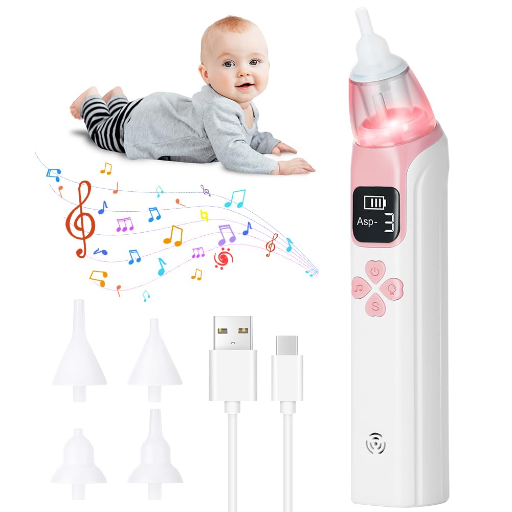 URAQT Nasal Aspirator Baby, Electric Baby Nose Sucker with 4 Silicone Tips Nose