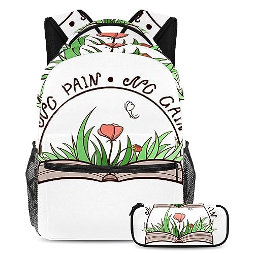 Sac à dos motif livre fleur avec trousse d'école multicolore pour ados et voyages étudiants