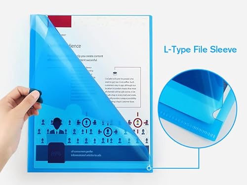 Ktrio 12Pcs Plastic File Folders, Clear Colored Project Pockets Plastic Sleeves, L-Type Documents Folder Jacket, Paper Sheet Protectors For Office School, Fits Letter Size, 6 Assorted Colors #TOP1