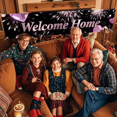 Image of Nuxovilar Welcome Home Banner Purple Gold Flame Heart 17.7x78.7 Polyester