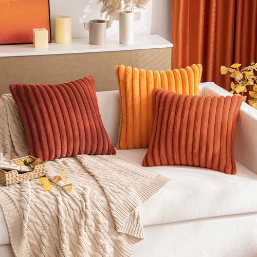 Image of MIULEE Fall Faux Fur Decorative Throw Pillow Covers 20x20 Burnt Orange