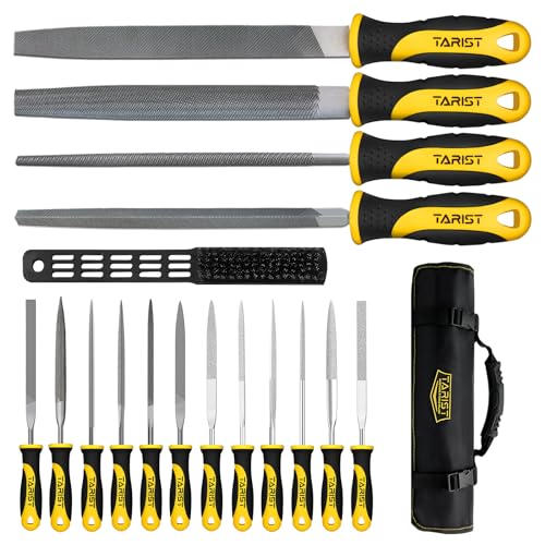 17PCS File Set with Tool Bag, Includes 4PCS Large Metal File, 12PCS Needle File and Wire Brush,Work for Metal, Wood and More