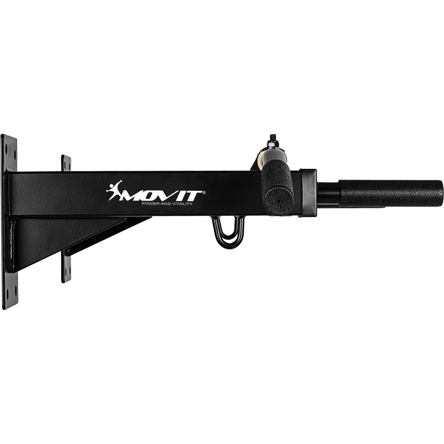 MOVIT® Profi Klimmzugstange zur Wandmontage, bis 350 kg, 4x rutschfeste Griffe + XXL Softgrip, 2x Ösen für Zubehör, schadstoffgeprüft, Weiß oder Schwarz, Türreck Reckstange Pull up bar