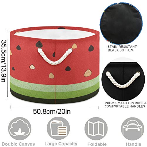 Image of visesunny Cute Watermelon Slice Laundry Baskets Fabric Storage Bin Storage Box Collapsible Storage Basket Toy Clothes Shelves Basket for Bathroom,Bedroom,Nursery,Closet,Office