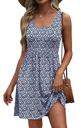 Image of WIHOLL Women's Summer Dress 2026 A-Line Sleeveless Casual Sundress with Pockets Floral /Solid