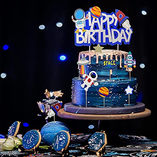 54Pcs Space Rocket Spaceship Planet Astronaut And Spacecraft Cupcake Topper And 1Pc Happy Birthday Cake Topper Decorations Supplies For Birthday Space Theme Party #TOP5