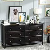 Hasuit 6 Drawer Double Dresser, Solid Wood Dresser Chest with Wide Storage Space, Storage Tower...