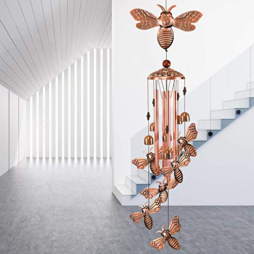 Ymxbl Outdoor Wind Chime, Bee Wind Chimes Decoration, Bee Wind Bell Indoor Decor, Bees Windchime With 4 Tubes & 6 Bells, Bee Wind Catcher, Aluminum Bee Chime, Garden Mobile Wind Chime, Gifts For Mom #TOP1
