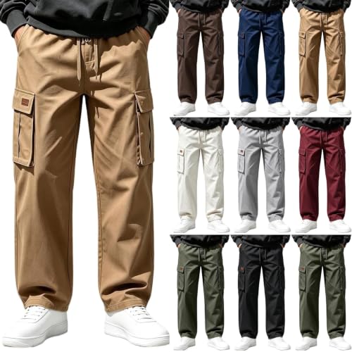 Men's Straight Wide Leg Cargo Pants High Waisted Casual Tactical Work Pants - image 1