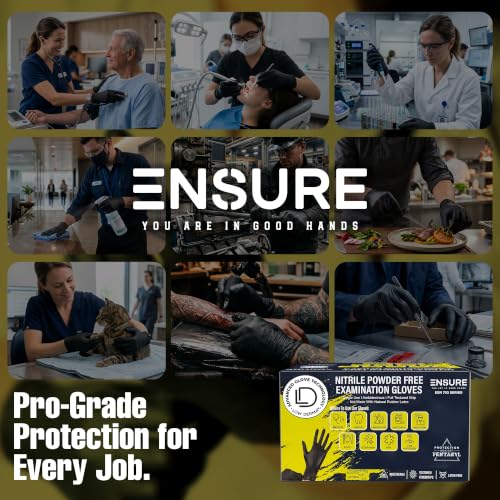 Image of Ensure Black Nitrile Gloves Heavy-Duty Texture Grip Low Derma Patented