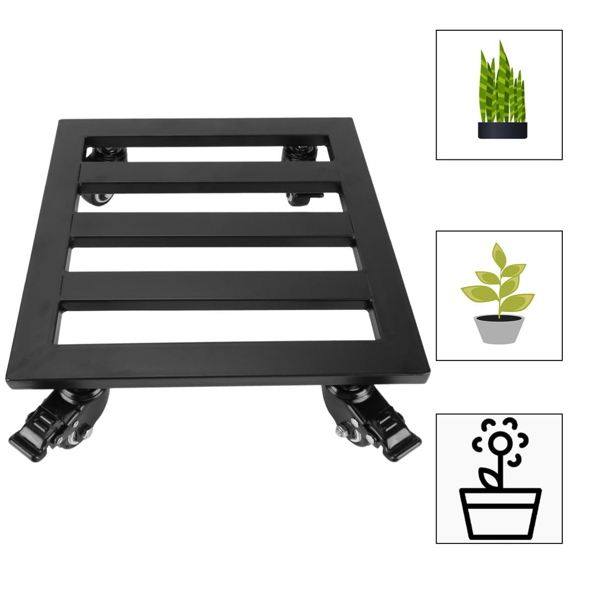 Ferro Nero Sottovaso Robusto con Ruote, 50cm per Vasi Pesanti