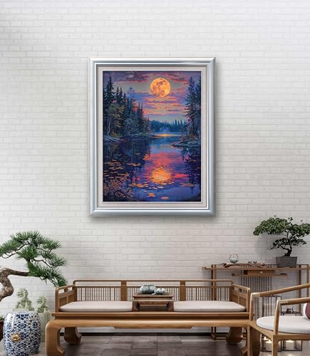 Image of Leczany Cross Stitch Patterns Stamped Kit for Beginners | Embroidery Supplies DIY Craft Kit Needlepoint for Adults Starter | 11CT, 3 Strands | A Beautiful Lake View 15.8x20.9 inches
