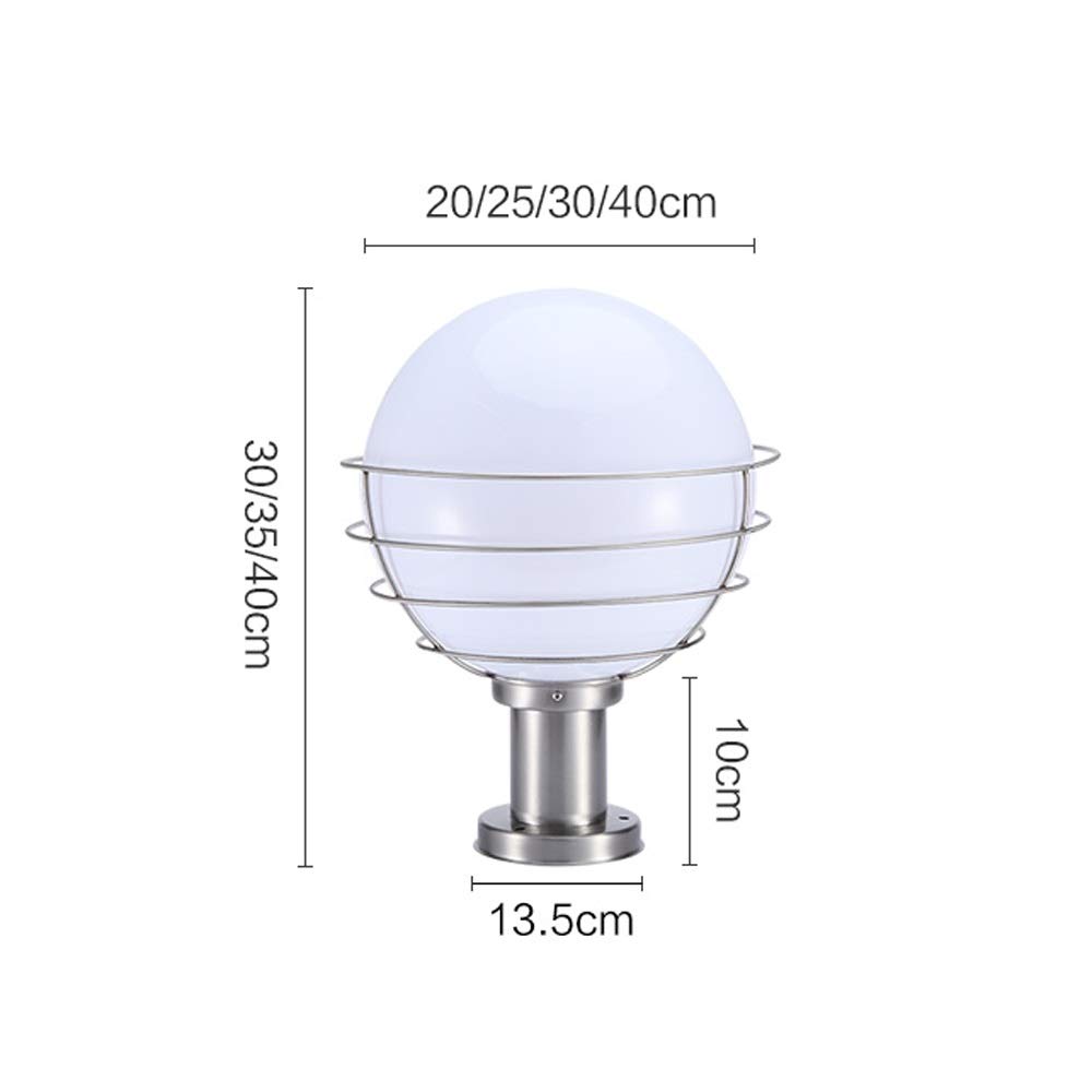 Columna de bola de acero inoxidable Bola redonda Luz de pilar de jardín impermeable al aire libre E27 Luz de poste de acrílico blanco Césped Patio Paisaje Jardín Soporte Linterna Lámpara de exterior