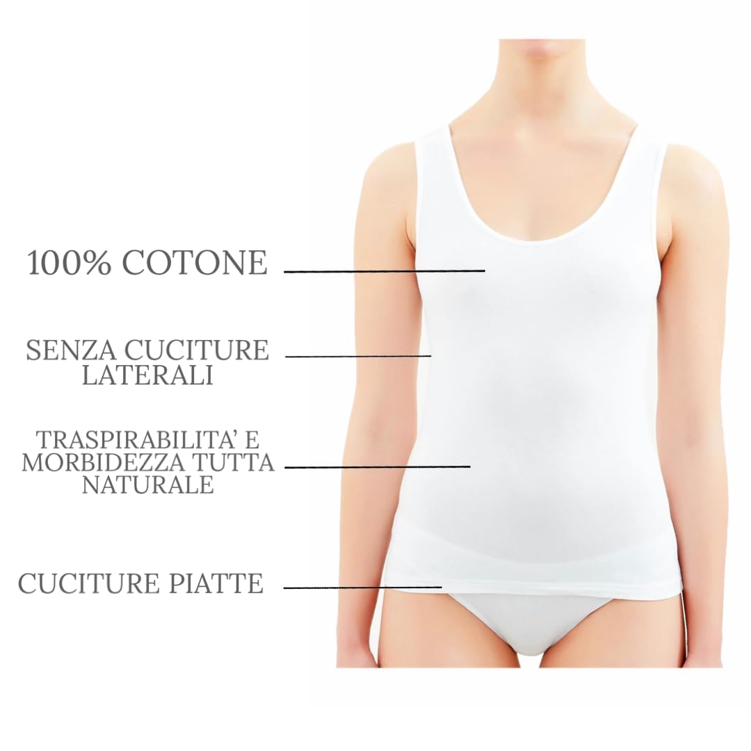 3-6 Pezzi Canotta Intima Liscia 100% Cotone Mercerizzato Spalla Larga Canottiera Intima Donna in Cotone Leggero, Top Donna Spalla Larga Liscia 23-14