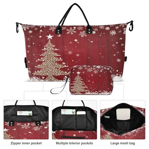 Christmas Tree Snowflake Wooden Large Travel Duffle Bag Weekender Overnight Bags Gym Yoga Bag for Women Men with Toiletry Bag2