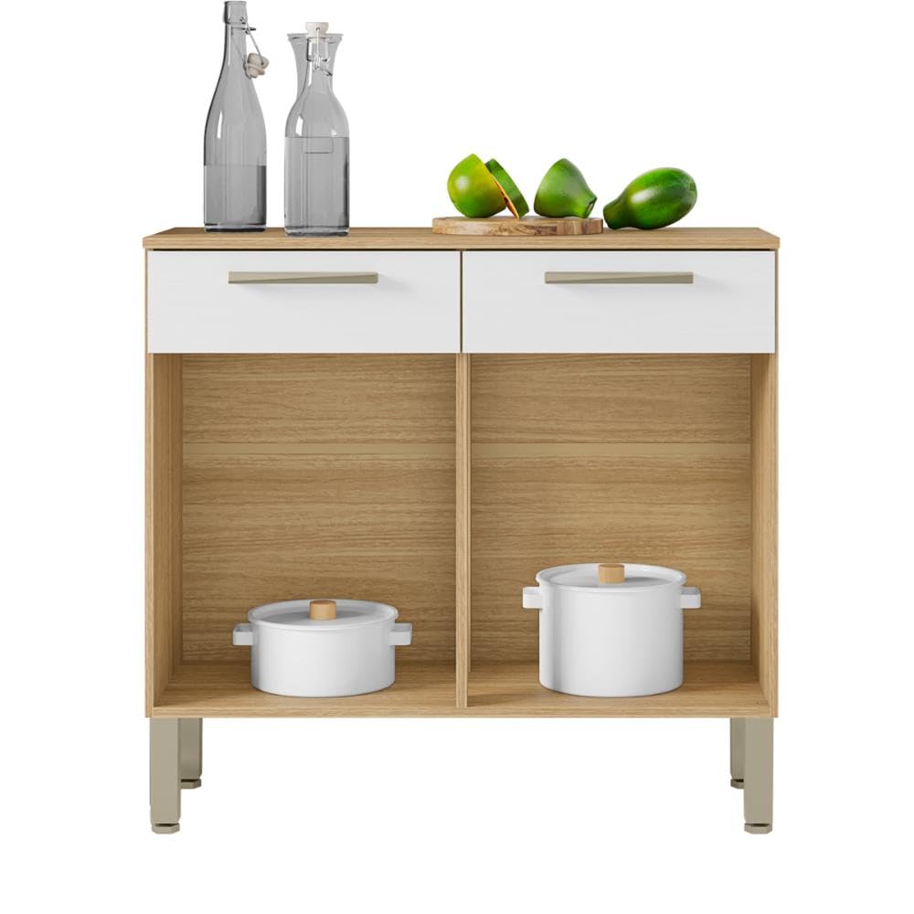 Buffet De Cuisine 6 Portes Et 1 Tiroir 101x42x185 Cm Blanc Et Naturel