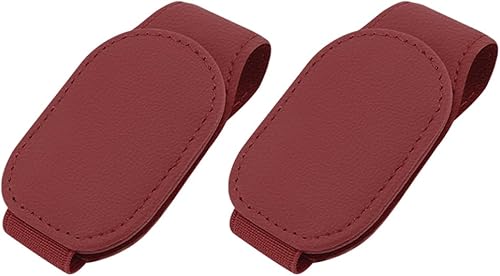 Miniatura 9 de Paquete de 2 soportes de cuero para lentes de sol para visera solar de automóvil, clip magnético para colgar anteojos para automóvil, soporte para