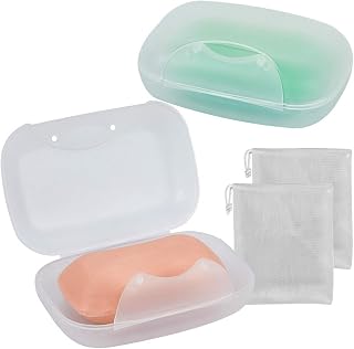 Vonpri 2-Pack Clear Soap Dish Holder & Soap Saver - Portable Travel Case for Bathroom, Gym, Camping