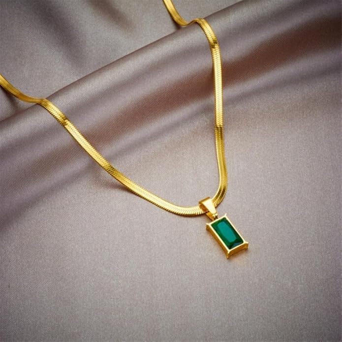 Image of Stone Necklace Set For Women Stylish | Anti Tarnish Waterproof Stainless Steel Chain Pendant Necklaces Jewelry for Love | Gold Plated Jewellery Accessories for Woman & Girls | Birthday Gift for Wife & Girlfriend