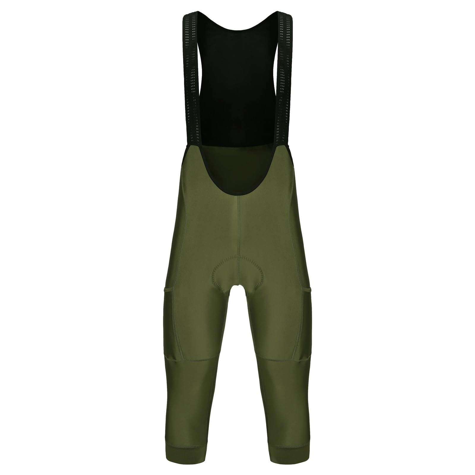 Culotte con Tirantes para Ciclismo Pantalones con Tirantes de Ciclismo for Hombre, 2 Bolsillos, 3/4, Verano, Primavera y otoño, Pantalones for Bicicleta, Ropa Pns para Ciclistas(Green,L)