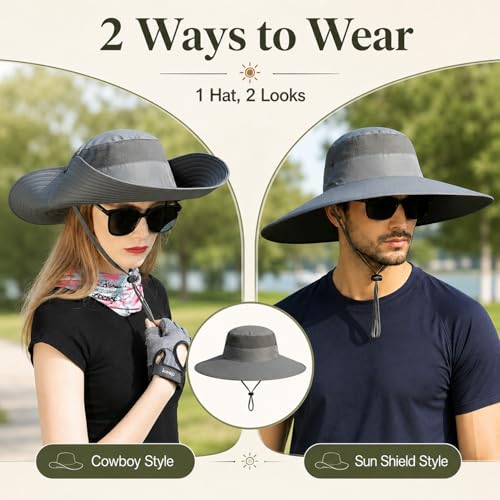 Image of Wide Brim Sun Hat for Men Women UV Protection Ventilated Summer Hats for Fishing Hiking Garden Beach