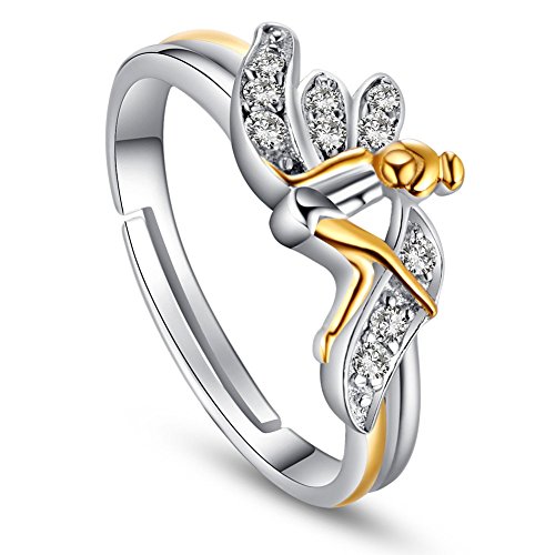 Sweetiee Anillo de dedo de plata de ley 925, chapado en oro con micro pavimentación de...
