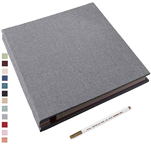 Yopih Álbum de Fotos Autoadhesivo 28 * 27cm Álbum de Recortes Magnético Álbum 40 Páginas Magnéticas de Doble Cara Lino Tapa Dura Libro de Recuerdos de Aniversario de Bricolaje con una Pluma Metálica
